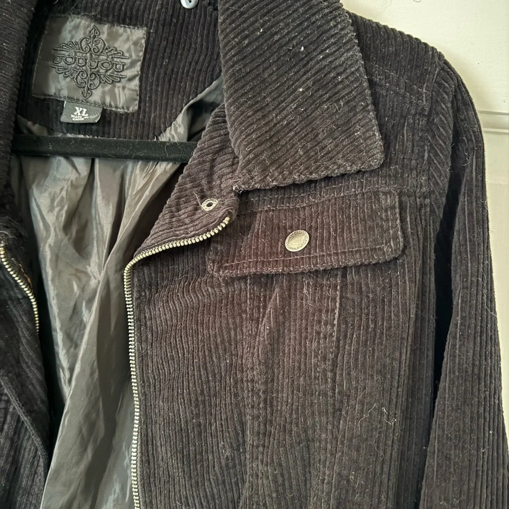 Jou Jou Black Corduroy Utility Jacket Timeless Style - Picture 6 of 8